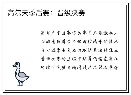 高尔夫季后赛：晋级决赛