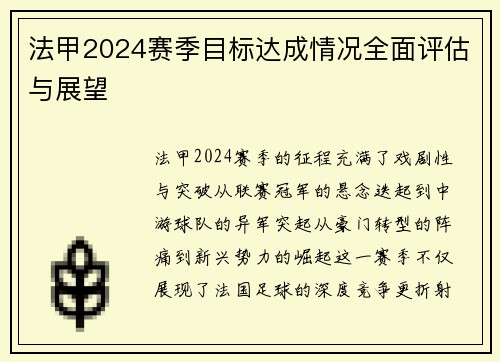 法甲2024赛季目标达成情况全面评估与展望